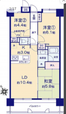 船橋市湊町、マンションの間取り画像です