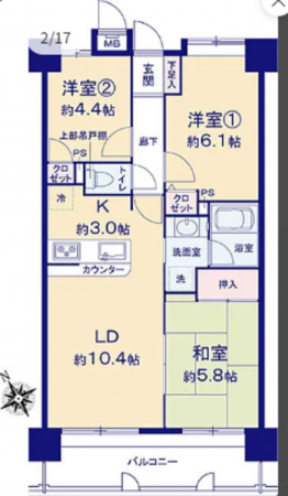 船橋市湊町、マンションの間取り画像です