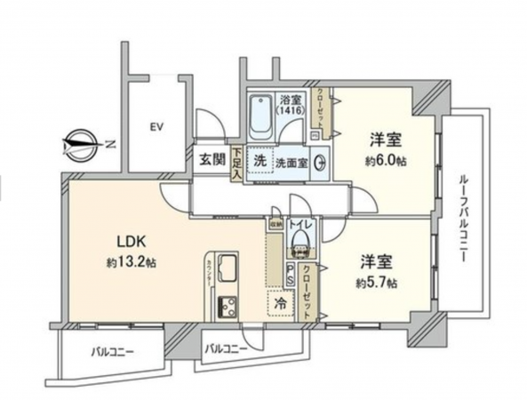 船橋市本町、マンションの間取り画像です