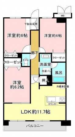 船橋市栄町、マンションの間取り画像です