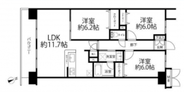 船橋市栄町、マンションの間取り画像です