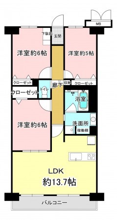 船橋市栄町、マンションの間取り画像です