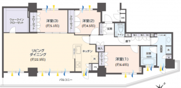 船橋市本町、マンションの間取り画像です
