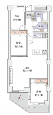 船橋市藤原、マンションの間取り画像です