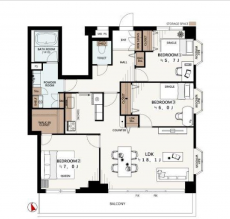 船橋市海神、マンションの間取り画像です