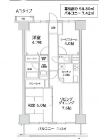 船橋市本町、マンションの間取り画像です