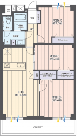 船橋市湊町、マンションの間取り画像です