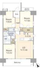 船橋市湊町、マンションの間取り画像です