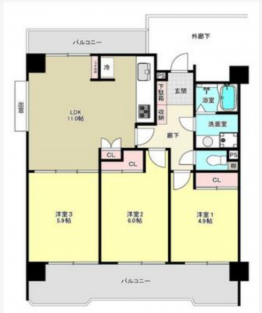 船橋市海神町、マンションの間取り画像です