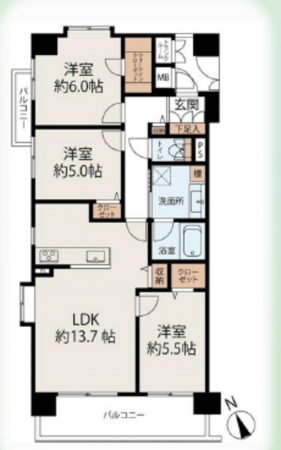 市川市、マンションの間取り画像です