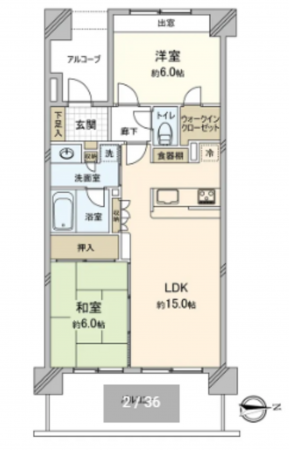 船橋市東中山、マンションの間取り画像です