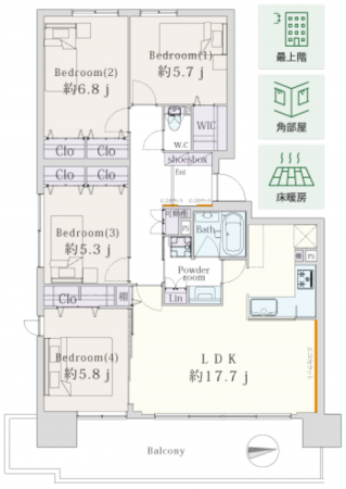 船橋市山手、マンションの間取り画像です