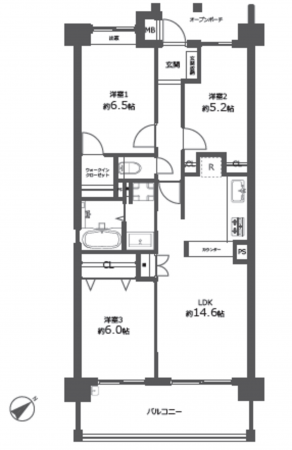 船橋市印内、マンションの間取り画像です