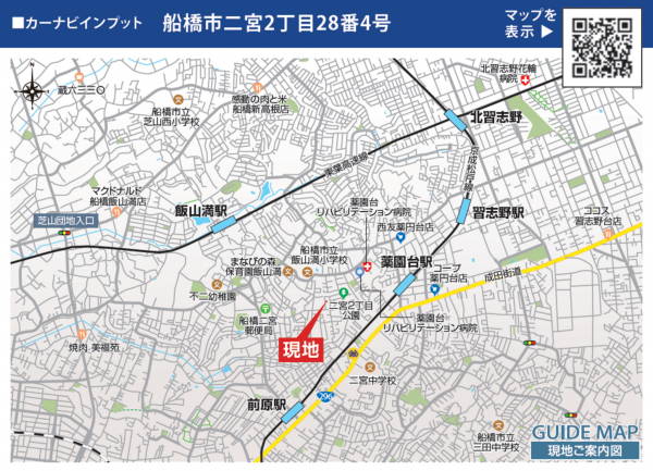 船橋市二宮、新築一戸建ての地図画像です