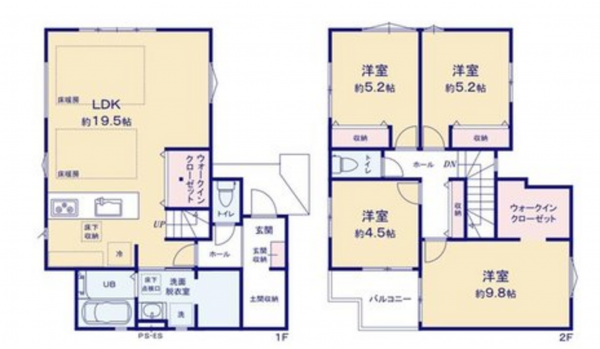 船橋市行田、新築一戸建ての間取り画像です