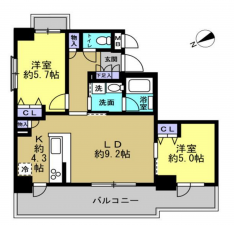 船橋市二子町、マンションの間取り画像です