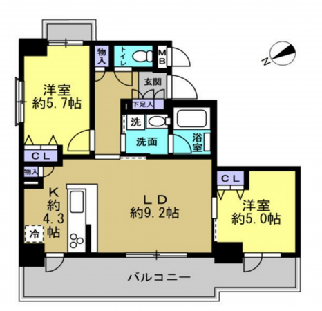 船橋市二子町、マンションの間取り画像です