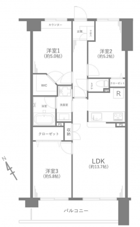 市川市大洲、マンションの間取り画像です