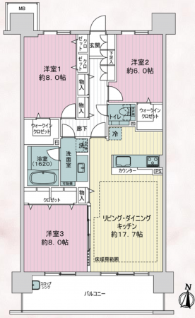 船橋市山手、マンションの間取り画像です
