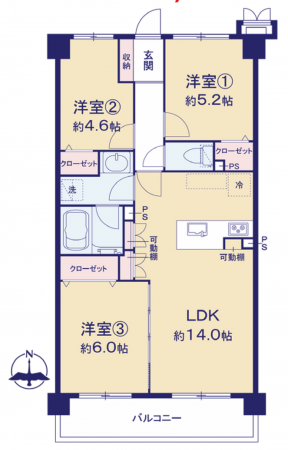 船橋市二子町、マンションの間取り画像です