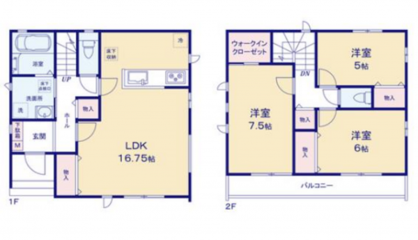 市川市田尻、新築一戸建ての間取り画像です