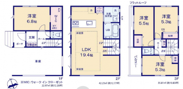 船橋市浜町、新築一戸建ての間取り画像です