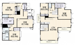 船橋市新高根、中古一戸建ての間取り画像です