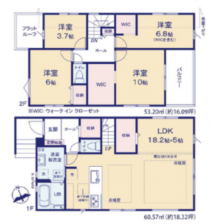 船橋市飯山満町、新築一戸建ての間取り画像です