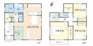 船橋市南三咲、新築一戸建ての間取り画像です
