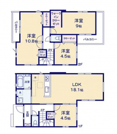 三郷市高州、新築一戸建ての間取り画像です