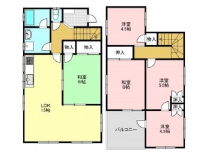 三郷市早稲田、中古一戸建ての間取り画像です