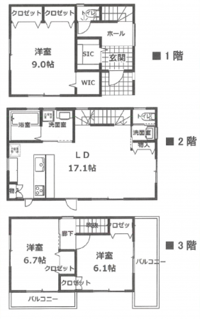 三郷市戸ケ崎、新築一戸建ての間取り画像です