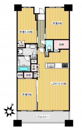 三郷市新三郷ららシティ、マンションの間取り画像です