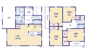 三郷市彦倉、新築一戸建ての間取り画像です