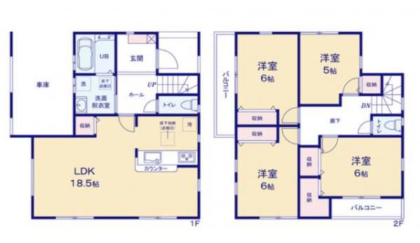 三郷市彦倉、新築一戸建ての間取り画像です