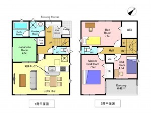 吉川市中野、新築一戸建ての間取り画像です
