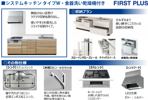 三郷市早稲田、新築一戸建てのキッチン画像です