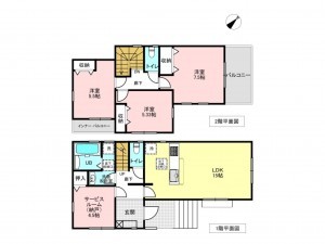 吉川市中曽根、新築一戸建ての間取り画像です