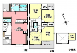 三郷市栄、中古一戸建ての間取り画像です