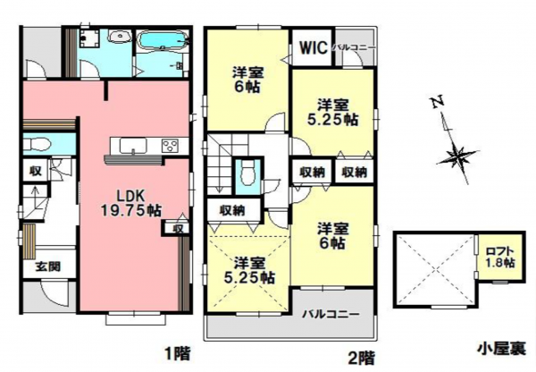三郷市栄、中古一戸建ての間取り画像です