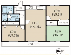 三郷市鷹野、マンションの間取り画像です
