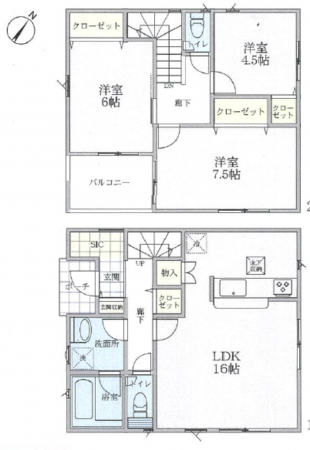吉川市吉川、新築一戸建ての間取り画像です