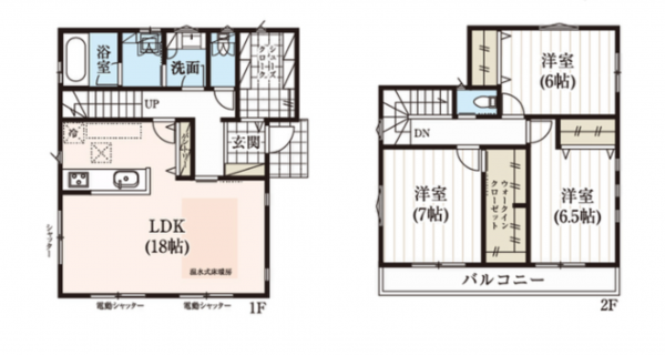 吉川市吉川、新築一戸建ての間取り画像です
