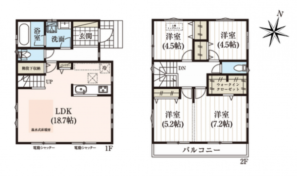 吉川市吉川、新築一戸建ての間取り画像です