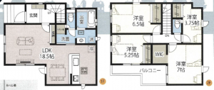 吉川市高富、新築一戸建ての間取り画像です
