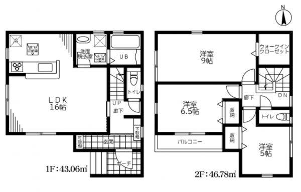 三郷市高州、新築一戸建ての間取り画像です
