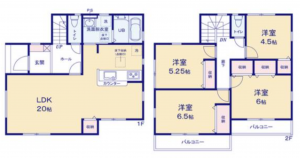 三郷市彦倉、新築一戸建ての間取り画像です