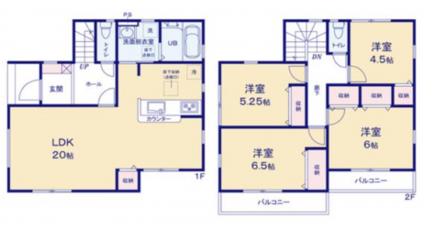 三郷市彦倉、新築一戸建ての間取り画像です