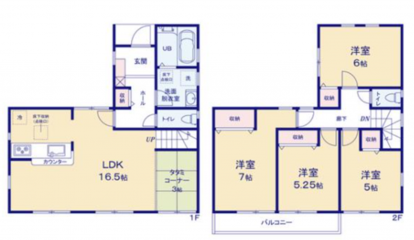 三郷市彦倉、新築一戸建ての間取り画像です