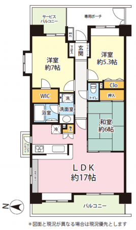 三郷市半田、マンションの間取り画像です